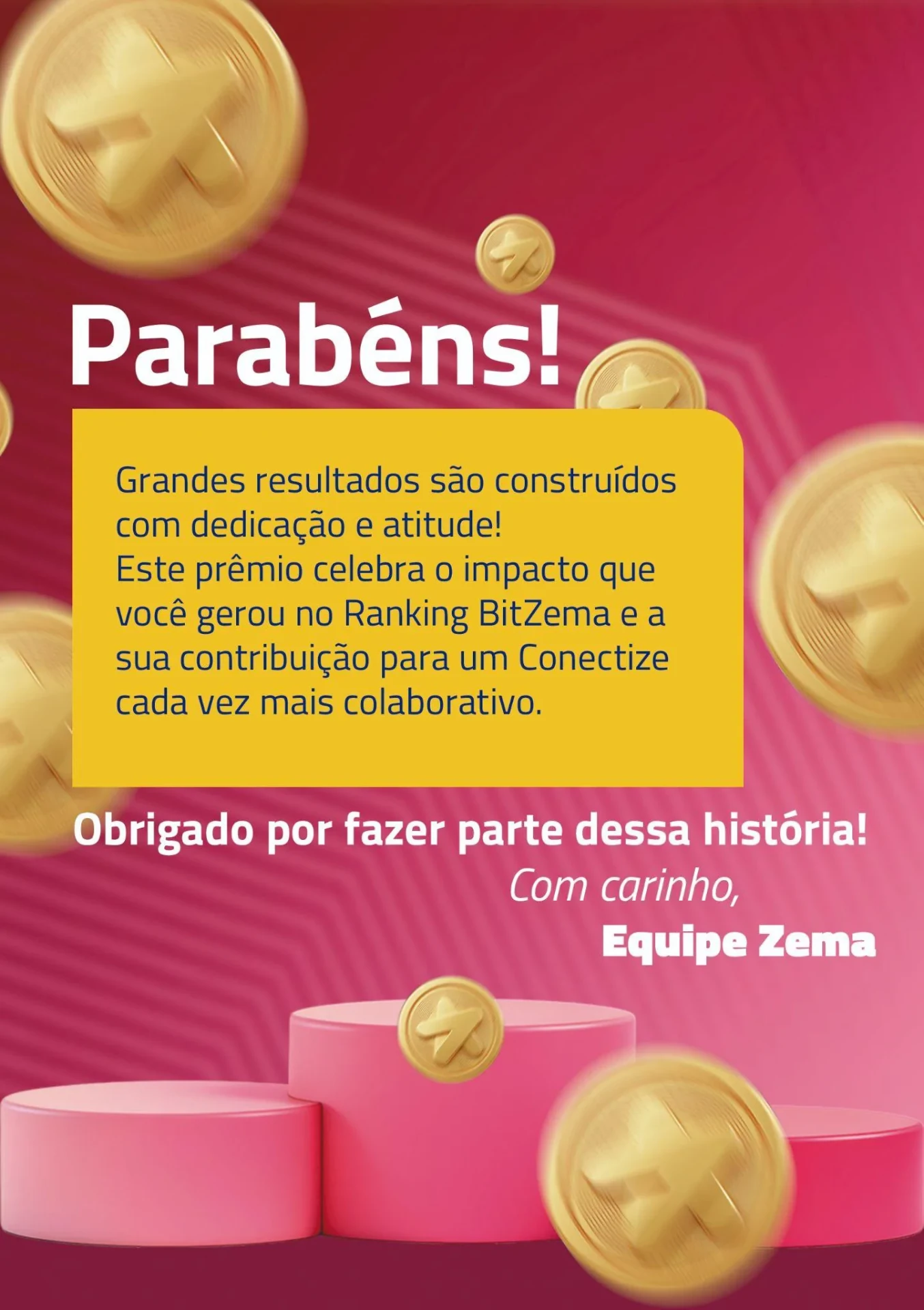 Cartão físico de reconhecimento enviado com os kits
