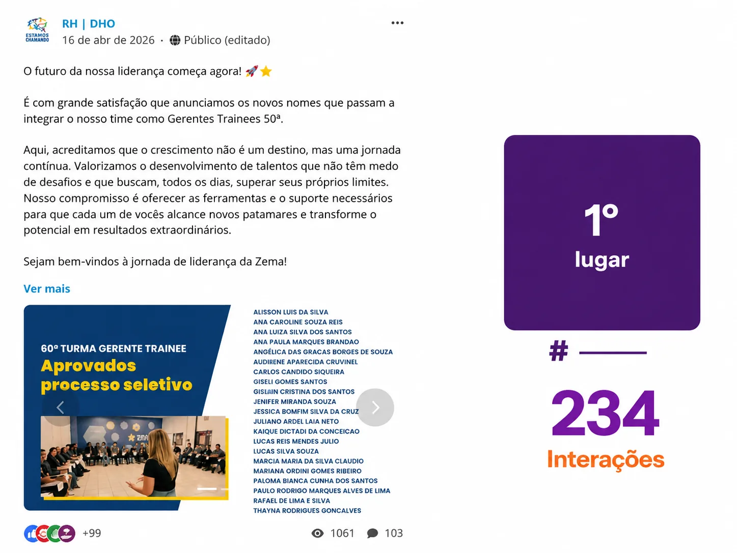 Postagens de maior engajamento no Conectize