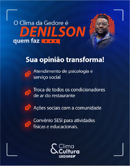 Peça da Fase 1 — O Clima da Gedore é Denílson quem faz